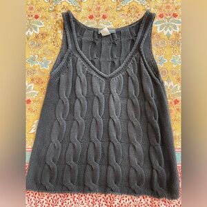 Lamberto Losani Italy Black cableknit 100% cotton Tank Sweater Sleeveless Medium
